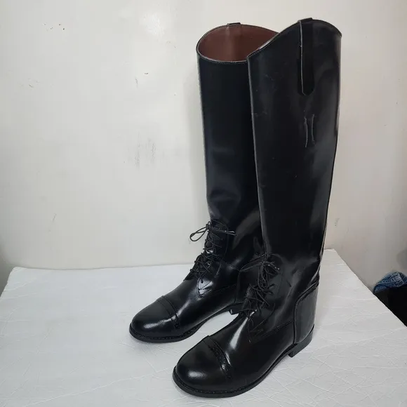 Equestrian 20&quot; Tall Women's Size 9.5R Knee High  Black Leather Riding Boots