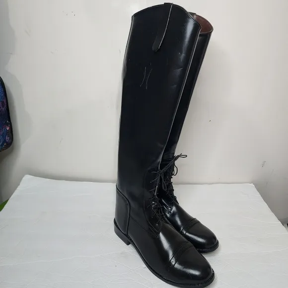 Equestrian 20&quot; Tall Women's Size 9.5R Knee High  Black Leather Riding Boots