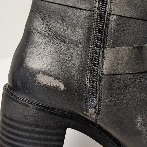 Eric Michael Buckle Heeled Ankle Boots, Black Leather, Women's 40 EU (US 9.5-10)