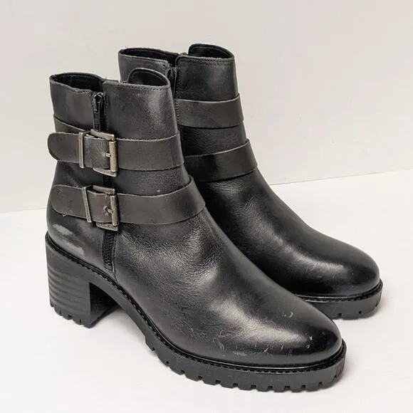 Eric Michael Buckle Heeled Ankle Boots, Black Leather, Women's 40 EU (US 9.5-10)