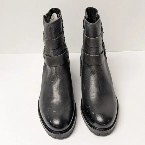 Eric Michael Buckle Heeled Ankle Boots, Black Leather, Women's 40 EU (US 9.5-10)