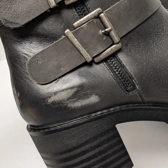 Eric Michael Buckle Heeled Ankle Boots, Black Leather, Women's 40 EU (US 9.5-10)