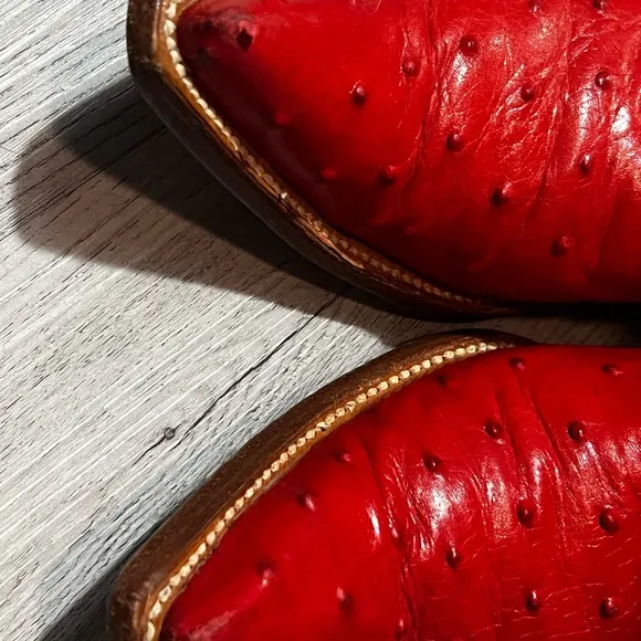 Espolon De Oro Boots  Sz Y 3 Red Ostrich Pointed Toe Exotic Cowboy Western