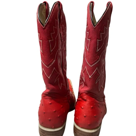 Espolon De Oro Boots  Sz Y 3 Red Ostrich Pointed Toe Exotic Cowboy Western