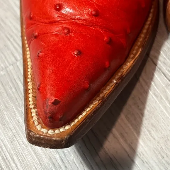 Espolon De Oro Boots  Sz Y 3 Red Ostrich Pointed Toe Exotic Cowboy Western