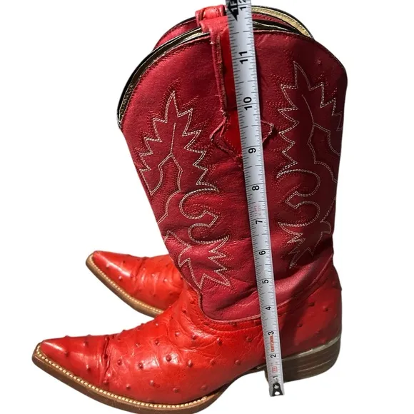 Espolon De Oro Boots  Sz Y 3 Red Ostrich Pointed Toe Exotic Cowboy Western