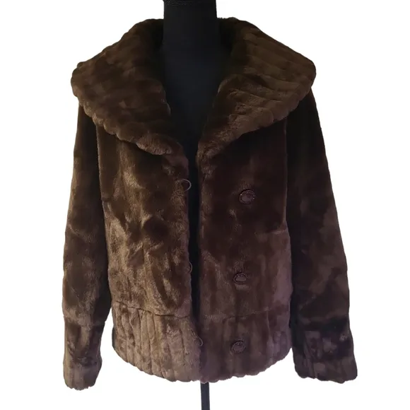 EUC faux fur SienaStudio women's stripped decoration warm winter coat, S