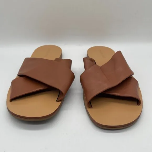Everlane The Day Crossover Womens 9 Slip On Sandals Sienna Brown Leather Slide