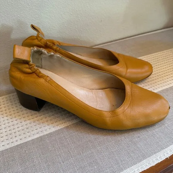 Everlane The Italian Leather Day Heel Shoes Yellow Slip-On Almond Toe Size 7.5