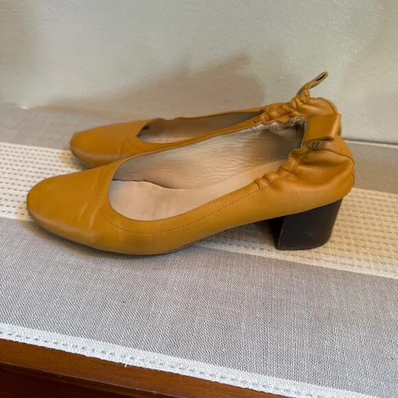 Everlane The Italian Leather Day Heel Shoes Yellow Slip-On Almond Toe Size 7.5