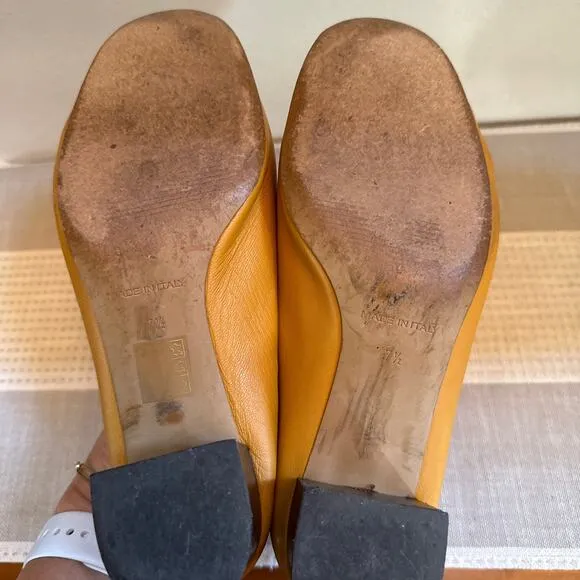 Everlane The Italian Leather Day Heel Shoes Yellow Slip-On Almond Toe Size 7.5