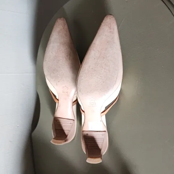 Fabi Leather Kitten Heel Mules Shoes Size 38 8 US Italy EUC TE!CK Italian