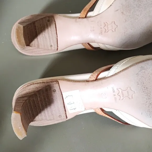 Fabi Leather Kitten Heel Mules Shoes Size 38 8 US Italy EUC TE!CK Italian