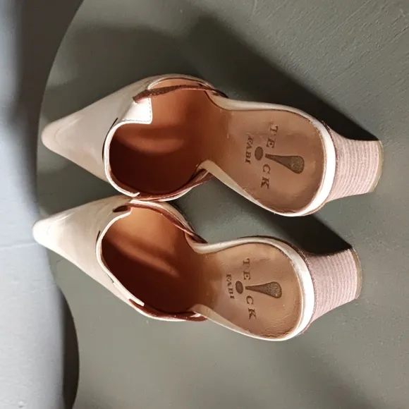 Fabi Leather Kitten Heel Mules Shoes Size 38 8 US Italy EUC TE!CK Italian