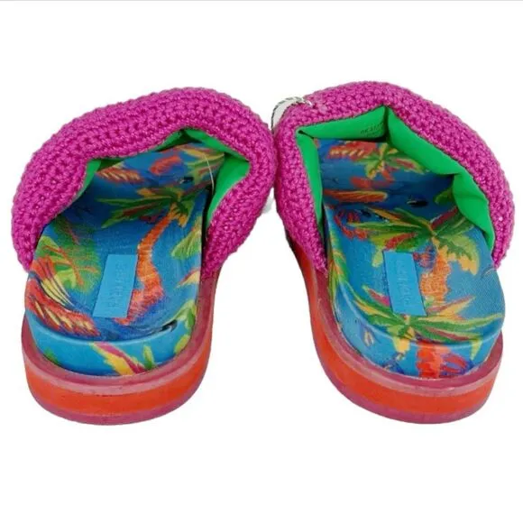 Farm Rio Blue Macaw Crochet Anatomic Slide Sandals Size 8