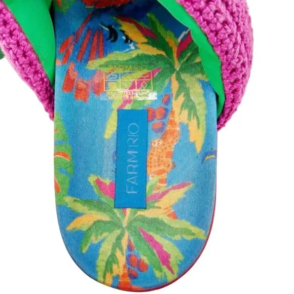 Farm Rio Blue Macaw Crochet Anatomic Slide Sandals Size 8