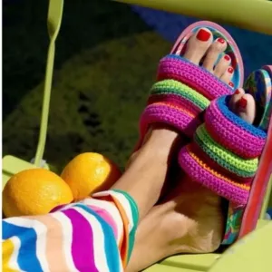 Farm Rio Blue Macaw Crochet Anatomic Slide Sandals Size 8