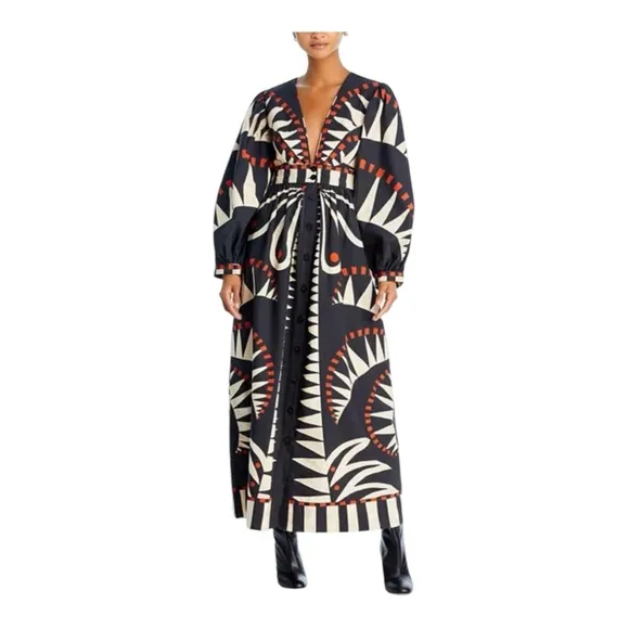Farm Rio Coconut Grove V-neck Printed Maxi Dress XS