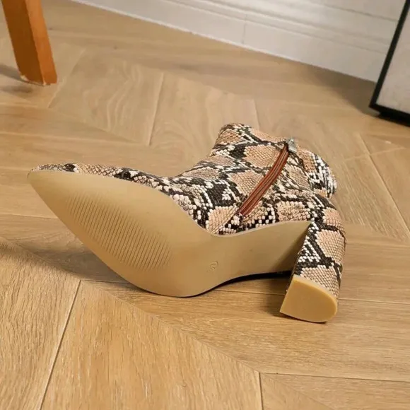Fashion Snake Skin Texture Chunky High Heel Ankle Boots