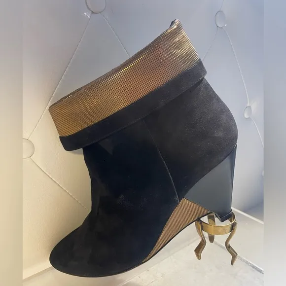 FENDI short boots shoes leather black sz39 made in italy good condition