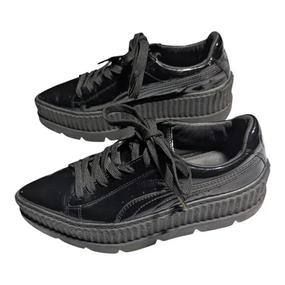 Fenty Puma by Rihanna Pointy Creeper Black Patent Leather Platform Sneakers 6.5
