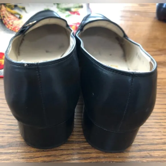 FERRAGAMO Black Shoes w/ Gold Buckles   Size 6 1/2 B