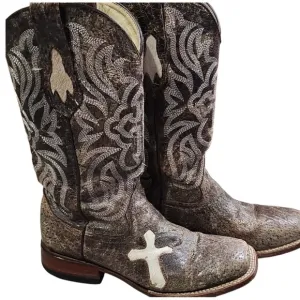 Ferrini Distressed Crackle Leather Boots Cognac &amp; Brown Leather Boots. Size 10 B