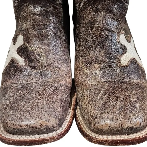 Ferrini Distressed Crackle Leather Boots Cognac &amp; Brown Leather Boots. Size 10 B