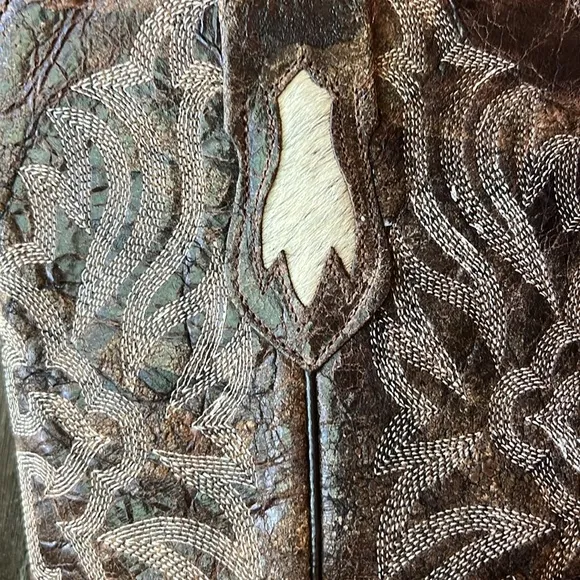 Ferrini Distressed Crackle Leather Boots Cognac &amp; Brown Leather Boots. Size 10 B