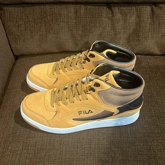 Fila Tan and Black High-Top Sneakers