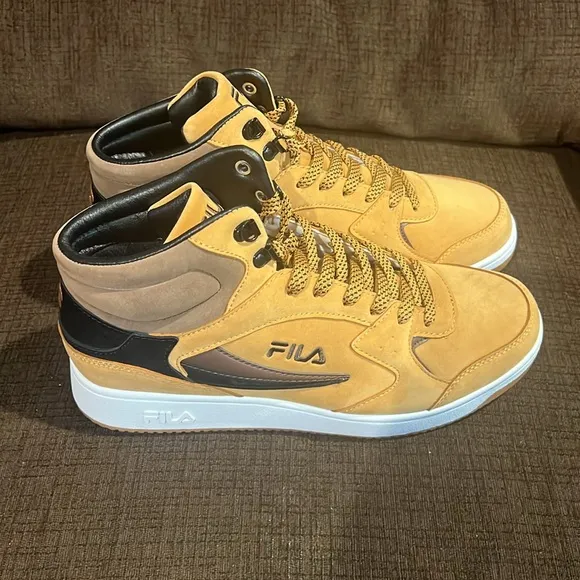 Fila Tan and Black High-Top Sneakers