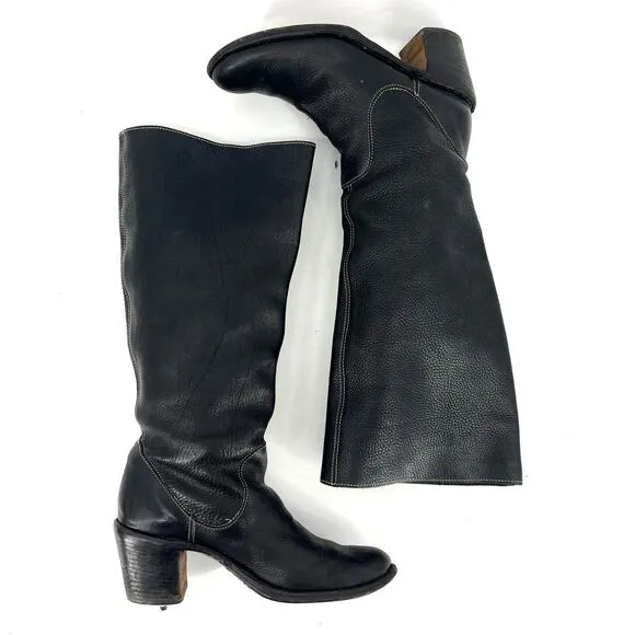 Fiorentini   Baker Black Leather Heeled Pull-On Campus Boots E39 EU 39 / US 8.5