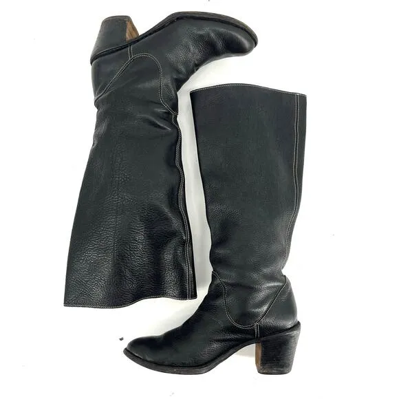 Fiorentini   Baker Black Leather Heeled Pull-On Campus Boots E39 EU 39 / US 8.5