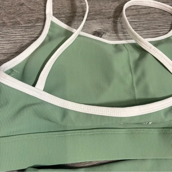First Division Biker Shorts and Sports Bra Set Sage white accent NWT Medium