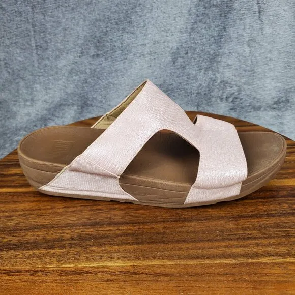 FitFlop H Bar Sandals Women's 10 Pink Shimmer Slip On Comfort Shoes Slides