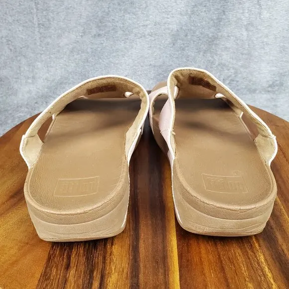 FitFlop H Bar Sandals Women's 10 Pink Shimmer Slip On Comfort Shoes Slides
