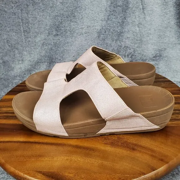 FitFlop H Bar Sandals Women's 10 Pink Shimmer Slip On Comfort Shoes Slides