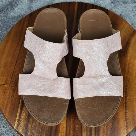 FitFlop H Bar Sandals Women's 10 Pink Shimmer Slip On Comfort Shoes Slides