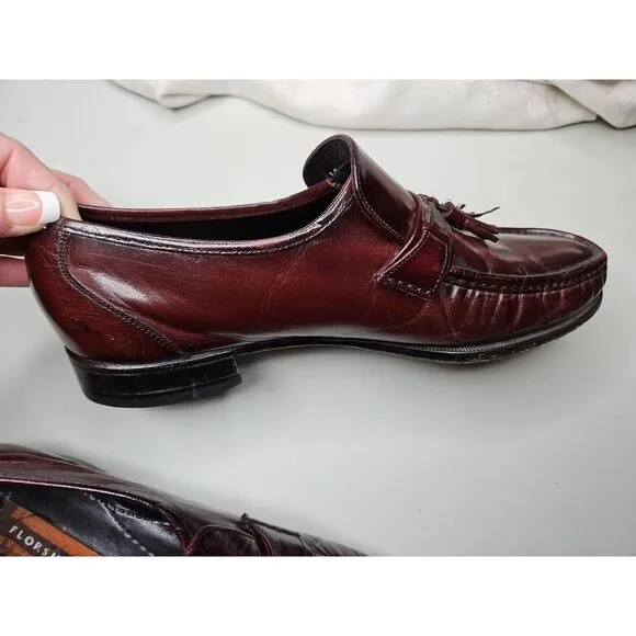 Florsheim IMPERIAL‎ LEATHER BURGUNDY Kilt Tassel Slip On Loafer Shoes 10 Classic