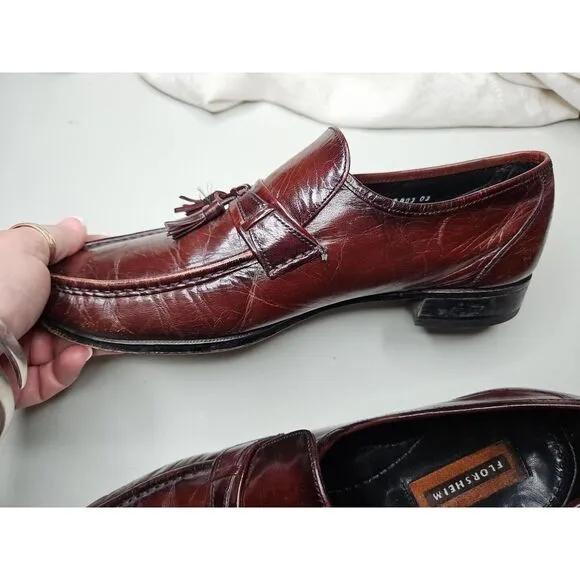 Florsheim IMPERIAL‎ LEATHER BURGUNDY Kilt Tassel Slip On Loafer Shoes 10 Classic