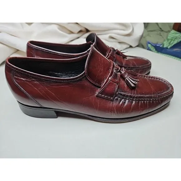 Florsheim IMPERIAL‎ LEATHER BURGUNDY Kilt Tassel Slip On Loafer Shoes 10 Classic