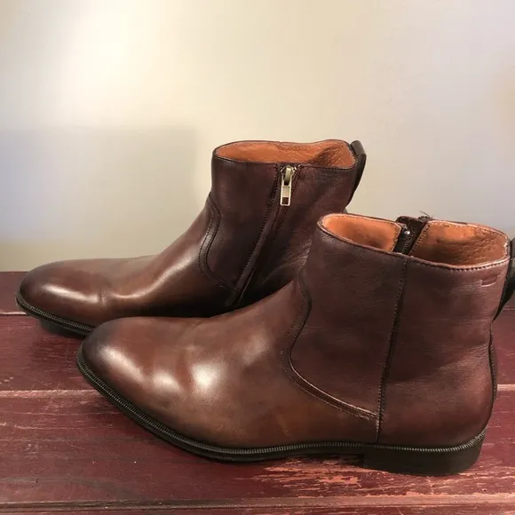 Florsheim Midtown Plain Toe Zipper Men's Brown Leather Boots Size 10EEE