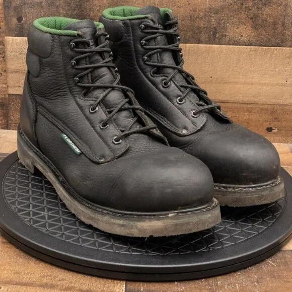 FLORSHEIM STEEL TOE MENS BOOTS BLACK LEATHER WORK WAREHOUSE LACE UP SIZE 15D