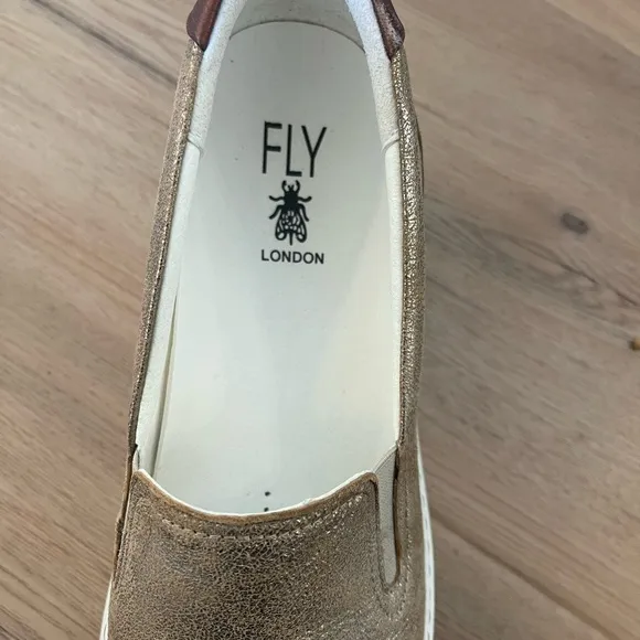 FLY London Gold Slip-On Platform Sneakers, Made in Portugal