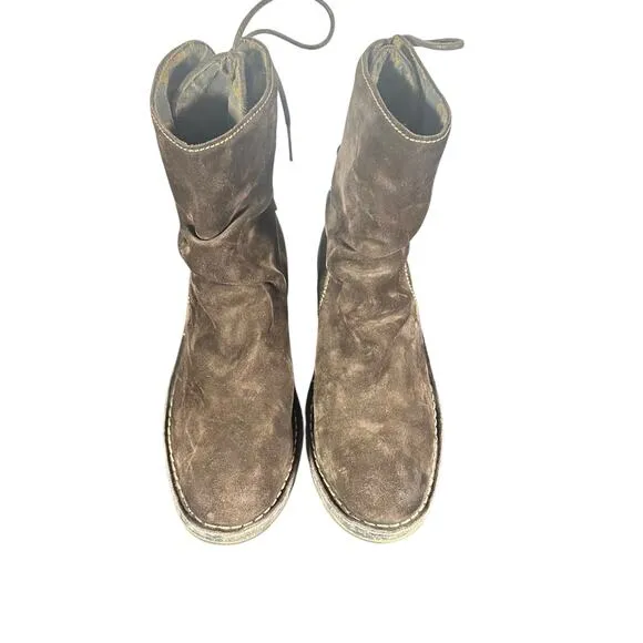 Fly London Sz 38 US 7.5-8 Slouchy Lace-Up Ankle Boots Brown Suede comfort heel