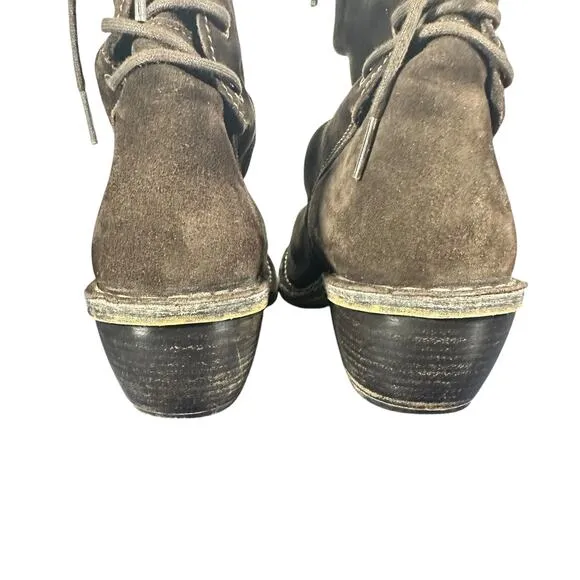 Fly London Sz 38 US 7.5-8 Slouchy Lace-Up Ankle Boots Brown Suede comfort heel