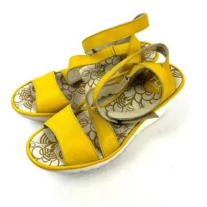 Fly London Yesk Shoes EU 38 Yellow Leather Sandals Womens Ankle Strap US 7.5-8
