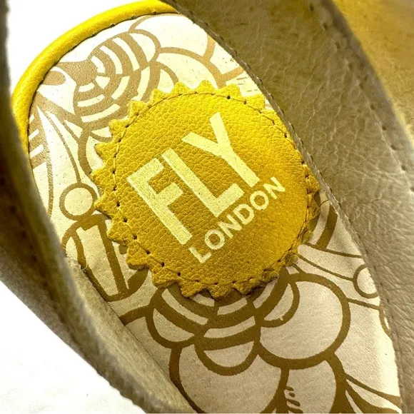 Fly London Yesk Shoes EU 38 Yellow Leather Sandals Womens Ankle Strap US 7.5-8