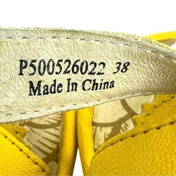 Fly London Yesk Shoes EU 38 Yellow Leather Sandals Womens Ankle Strap US 7.5-8