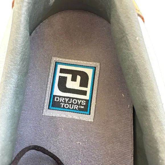 FOOTJOY DryJoy Tour Golf Shoes White Brown Size 8.5 Style #53699 Back 9 Cleats